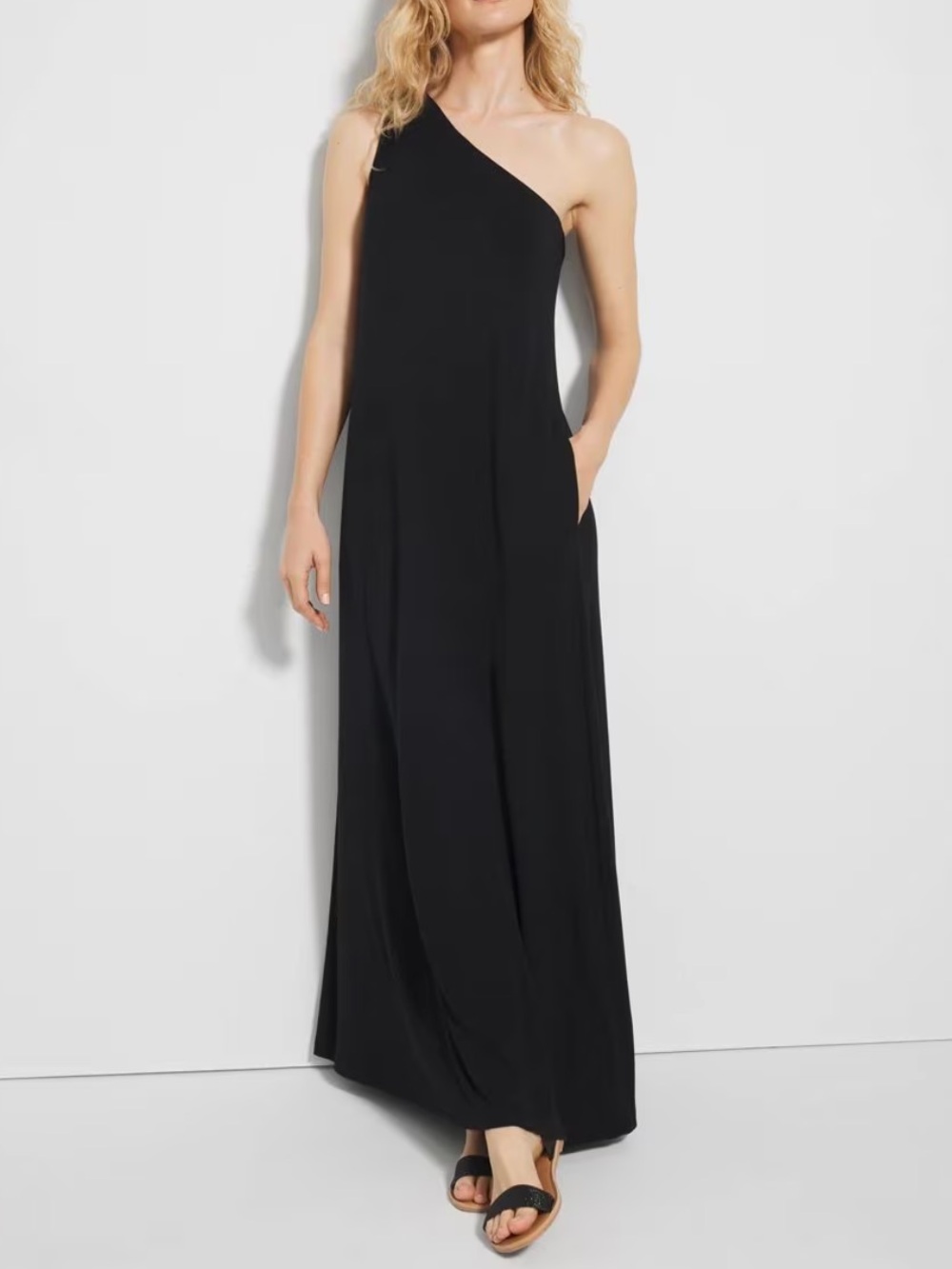 Soma One-Shoulder Black Maxi Dress Built In Bra Size XL Lounge